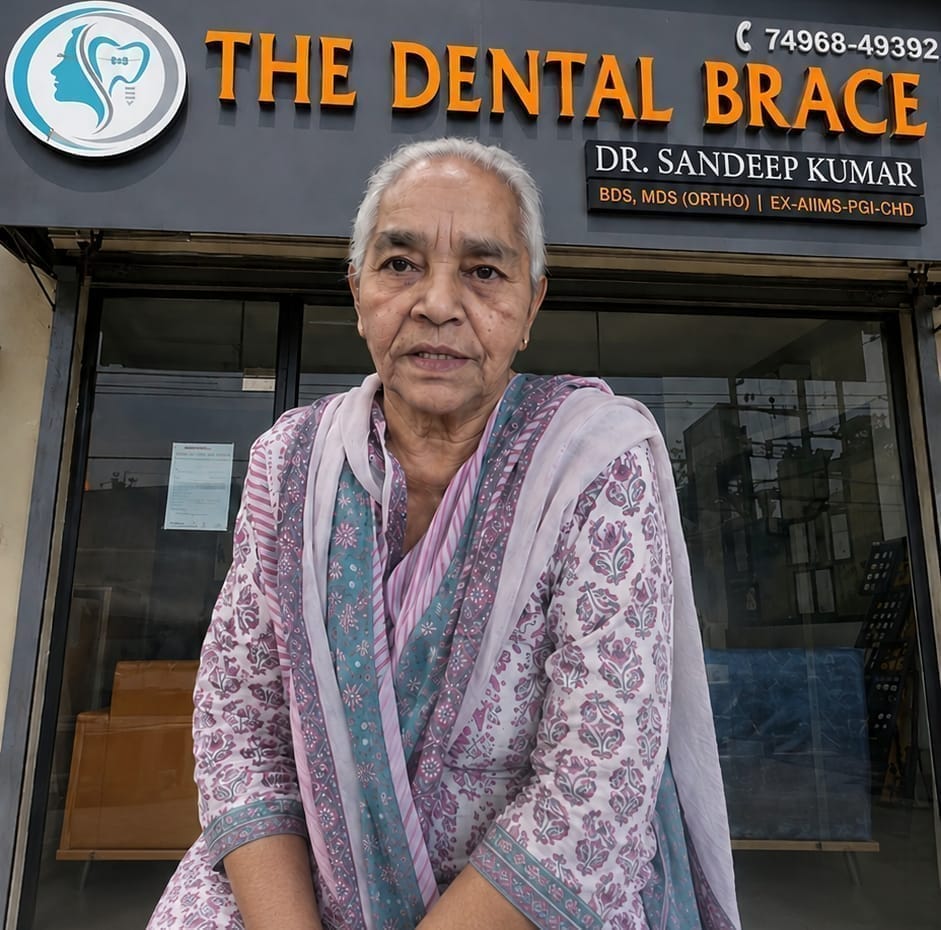 Dental implant treatment result by Dr. Ritu Saneja Gold Medalist Prosthodontist at The DentalBrace Clinic Bathinda — patient showing natural-looking dental implant replacing missing tooth, best implantologist in Bathinda Punjab